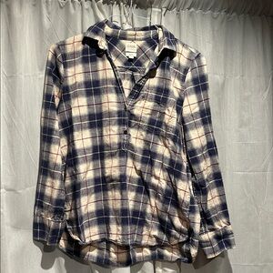 Blue and White Plaid Button-Up Shirt